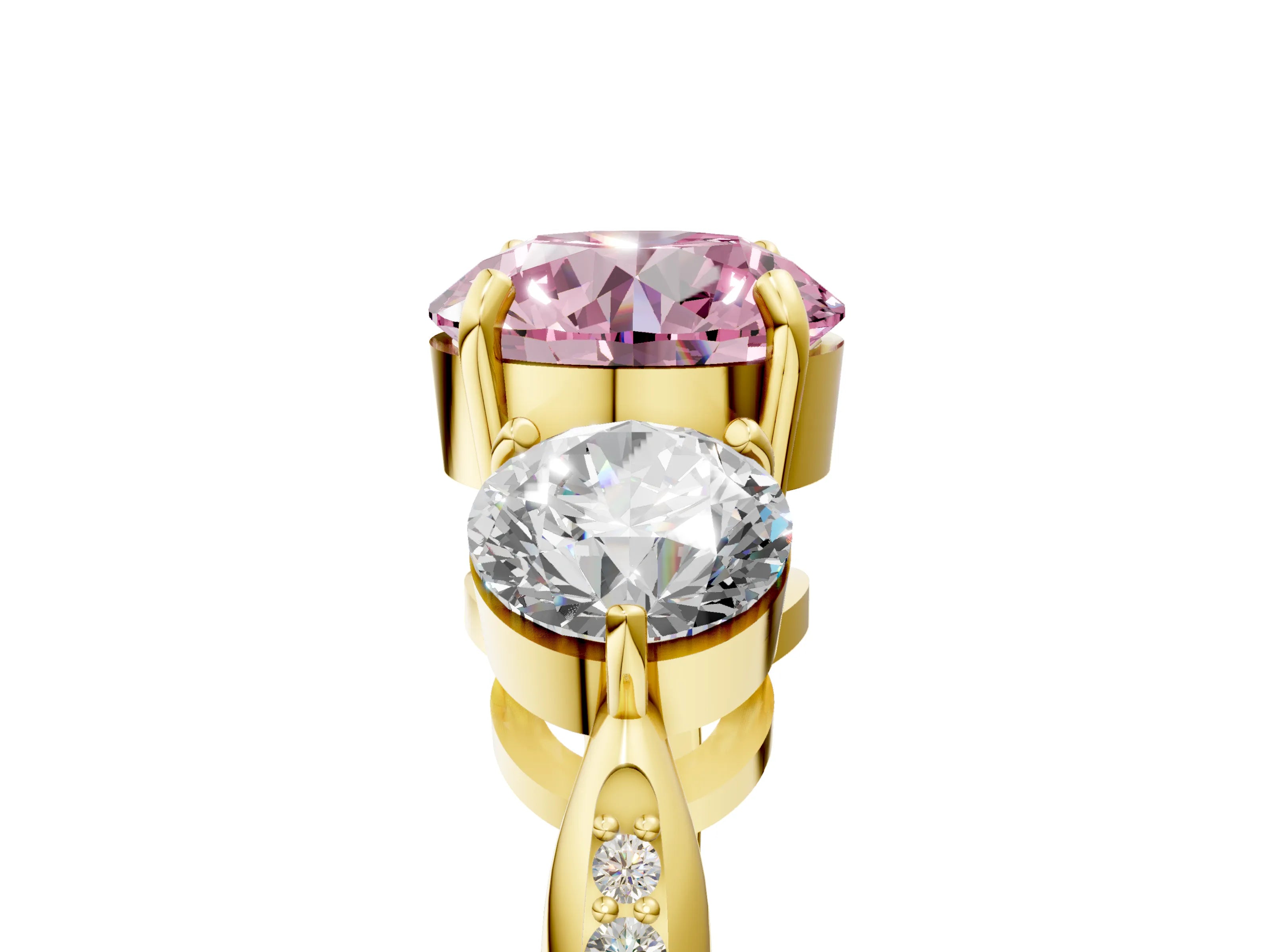 Yellow gold Three-Stone Fancy Pink Round Cut Diamond Channel Set Engagement Ring with Prong Setting_5
