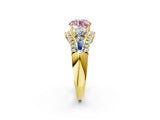 Yellow gold Three-Stone Fancy Pink Round Cut Diamond Engagement Ring with Pave Band and Prong Setting_2