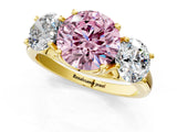 Yellow gold Three-Stone Fancy Pink Round Cut Diamond Engagement Ring with Prong Setting_4