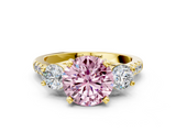 Yellow gold Three-Stone Fancy Pink Round  Cut Diamond Pavé Band with Four-Prong Setting