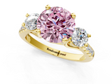 Yellow gold Three-Stone Fancy Pink Round  Cut Diamond Pavé Band with Four-Prong Setting_1