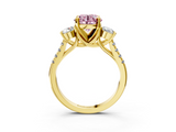 Yellow gold Three-Stone Fancy Pink Round  Cut Diamond Pavé Band with Four-Prong Setting_3