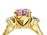 Yellow gold Three-Stone Fancy Pink Round  Cut Diamond Pavé Band with Four-Prong Setting_4