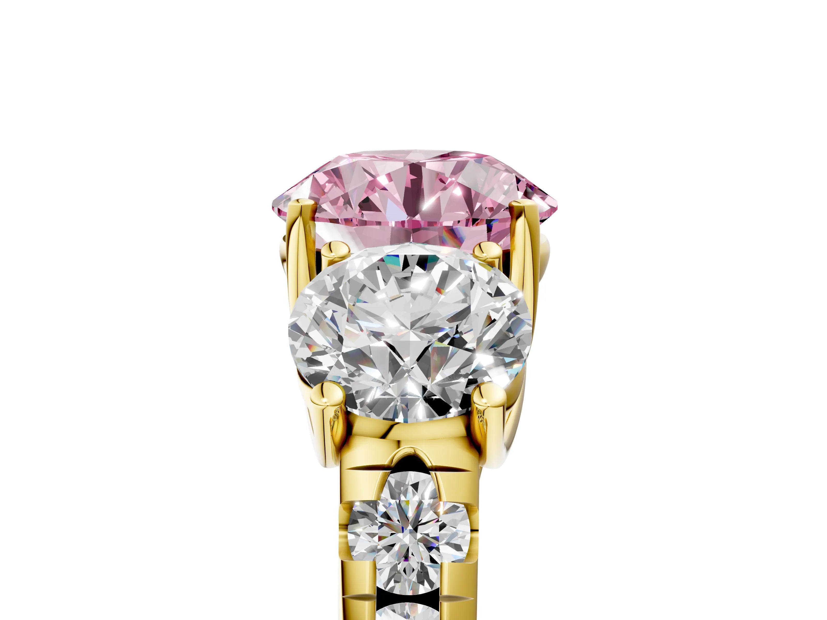 Yellow gold Three-Stone Fancy Pink Round Cut Diamond Pavé Band with Prong Setting_5
