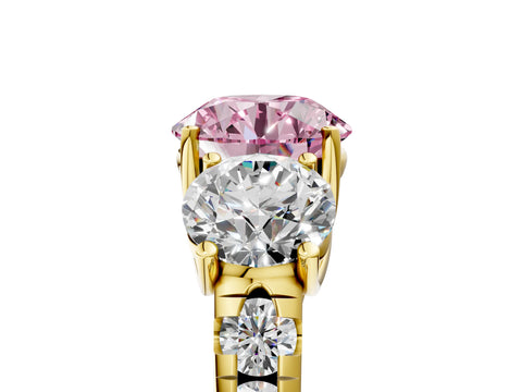 Yellow gold Three-Stone Fancy Pink Round Cut Diamond Pavé Band with Prong Setting_5