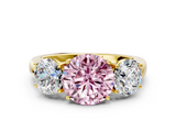 Yellow gold Three-Stone Fancy Pink Round  Cut Diamond Ring with Channel-Set Band and Four-Prong Setting_16