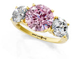 Yellow gold Three-Stone Fancy Pink Round Cut Diamond Ring with Pavé Band and Prong Setting_47