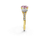 Yellow gold Three-Stone Fancy Pink Round Cut Diamond Ring with Pavé Band and Prong Setting_48