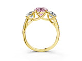 Yellow gold Three-Stone Fancy Pink Round Cut Diamond Ring with Pavé Band and Prong Setting_49