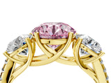 Yellow gold Three-Stone Fancy Pink Round Cut Diamond Ring with Pavé Band and Prong Setting_50