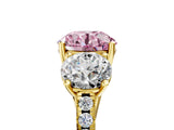 Yellow gold Three-Stone Fancy Pink Round Cut Diamond Ring with Pavé Band and Prong Setting_51