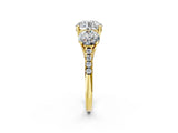 Yellow gold Three-Stone Fancy Pink Round Cut Diamond Ring with Pavé Band and Prong Setting_60