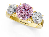 Yellow gold Three-Stone Fancy Pink Round Cut Diamond Ring with Round Side Stones, Classic Band, and Four-Prong Setting_1