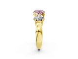 Yellow gold Three-Stone Fancy Pink Round Cut Diamond Ring with Round Side Stones, Classic Band, and Four-Prong Setting_2
