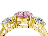Yellow gold Three-Stone Fancy Pink Round Cut Diamond Ring with Round Side Stones, Classic Band, and Four-Prong Setting_4