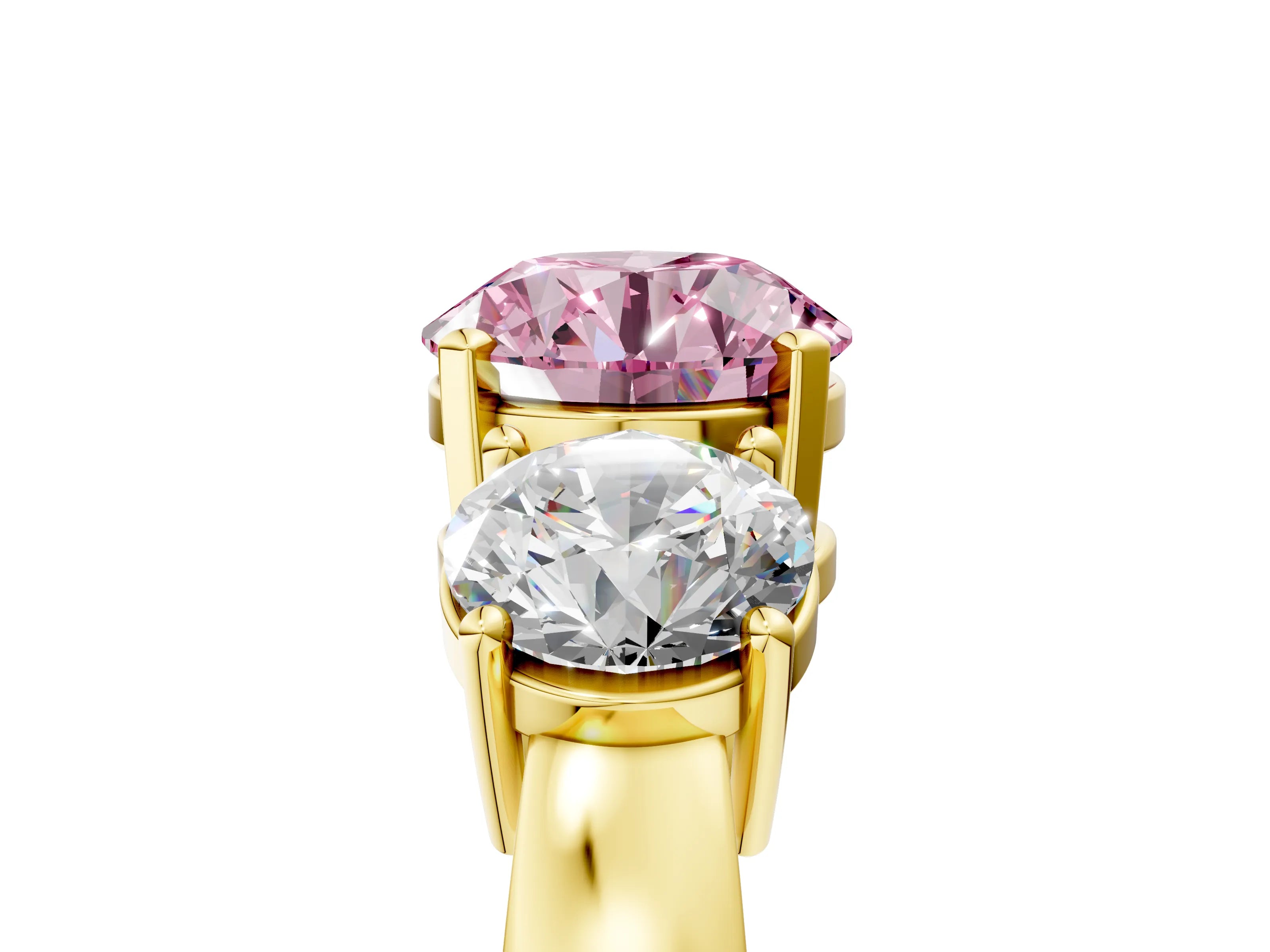 Yellow gold Three-Stone Fancy Pink Round Cut Diamond Ring with Round Side Stones, Classic Band, and Four-Prong Setting_5