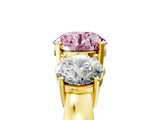 Yellow gold Three-Stone Fancy Pink Round Cut Diamond Ring with Round Side Stones, Classic Band, and Four-Prong Setting_5