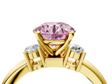 Yellow gold Three-Stone Fancy Pink Round  Cut Diamond Solitaire with Prong Setting and Classic Band_4