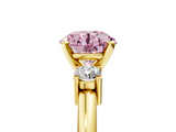 Yellow gold Three-Stone Fancy Pink Round  Cut Diamond Solitaire with Prong Setting and Classic Band_5