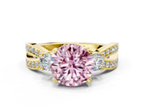 Yellow gold Three-Stone Fancy Pink Round  Cut Diamond Twist Band with Prong Setting