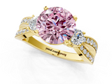 Yellow gold Three-Stone Fancy Pink Round  Cut Diamond Twist Band with Prong Setting_1