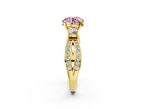 Yellow gold Three-Stone Fancy Pink Round  Cut Diamond Twist Band with Prong Setting_2