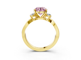 Yellow gold Three-Stone Fancy Pink Round  Cut Diamond Twist Band with Prong Setting_3