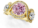 Yellow gold Three-Stone Fancy Pink Round Cut Diamond Wave Pave Band with Prong Setting_1