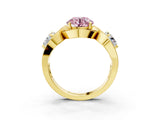 Yellow gold Three-Stone Fancy Pink Round Cut Diamond Wave Pave Band with Prong Setting_3