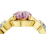 Yellow gold Three-Stone Fancy Pink Round Cut Diamond Wave Pave Band with Prong Setting_4