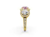 Yellow gold Three-Stone Fancy Pink Round Cut Halo Diamond Milgrain Band with Four-Prong Setting_2