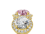 Yellow gold Three-Stone Fancy Pink Round Cut Halo Diamond Milgrain Band with Four-Prong Setting_5