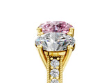 Yellow gold Three-Stone Fancy Pink Round  Diamond Milgrain Pave Band with Prong Setting 1