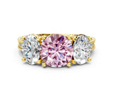 Yellow gold Three-Stone Fancy Pink Round  Diamond Milgrain Pave Band with Prong Setting 2