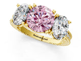 Yellow gold Three-Stone Fancy Pink Round  Diamond Milgrain Pave Band with Prong Setting 3