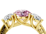 Yellow gold Three-Stone Fancy Pink Round  Diamond Milgrain Pave Band with Prong Setting