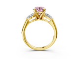 Yellow gold Three-Stone Fancy Pink Round  Diamond Ring with Pear Side Stones in Four-Prong Setting_3