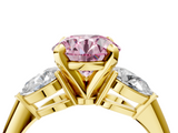 Yellow gold Three-Stone Fancy Pink Round  Diamond Ring with Pear Side Stones in Four-Prong Setting_4