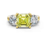 Yellow gold Three-Stone Fancy Yellow Asscher  Brilliant Cut Solitaire Ring with Prong Setting on a Classic Band 1