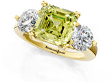Yellow gold Three-Stone Fancy Yellow Asscher  Brilliant Cut Solitaire Ring with Prong Setting on a Classic Band 2