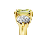 Yellow gold Three-Stone Fancy Yellow Asscher  Brilliant Cut Solitaire Ring with Prong Setting on a Classic Band