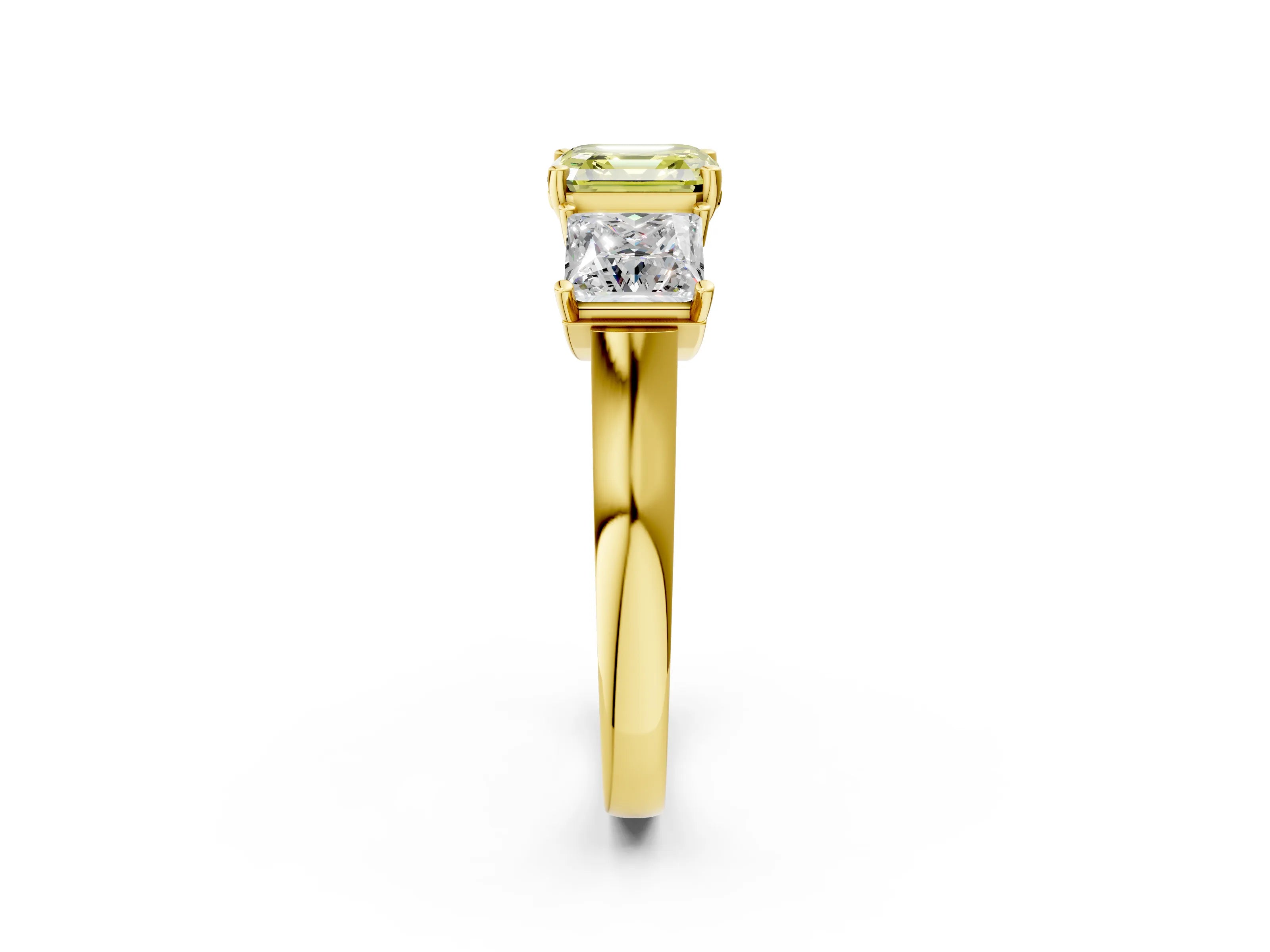 Yellow gold Three-Stone Fancy Yellow Asscher Cut Brilliant Diamond Trellis Ring with Comfort Fit Band_2