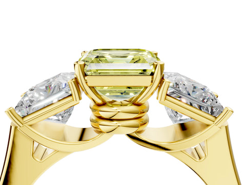 Yellow gold Three-Stone Fancy Yellow Asscher Cut Brilliant Diamond Trellis Ring with Comfort Fit Band_4