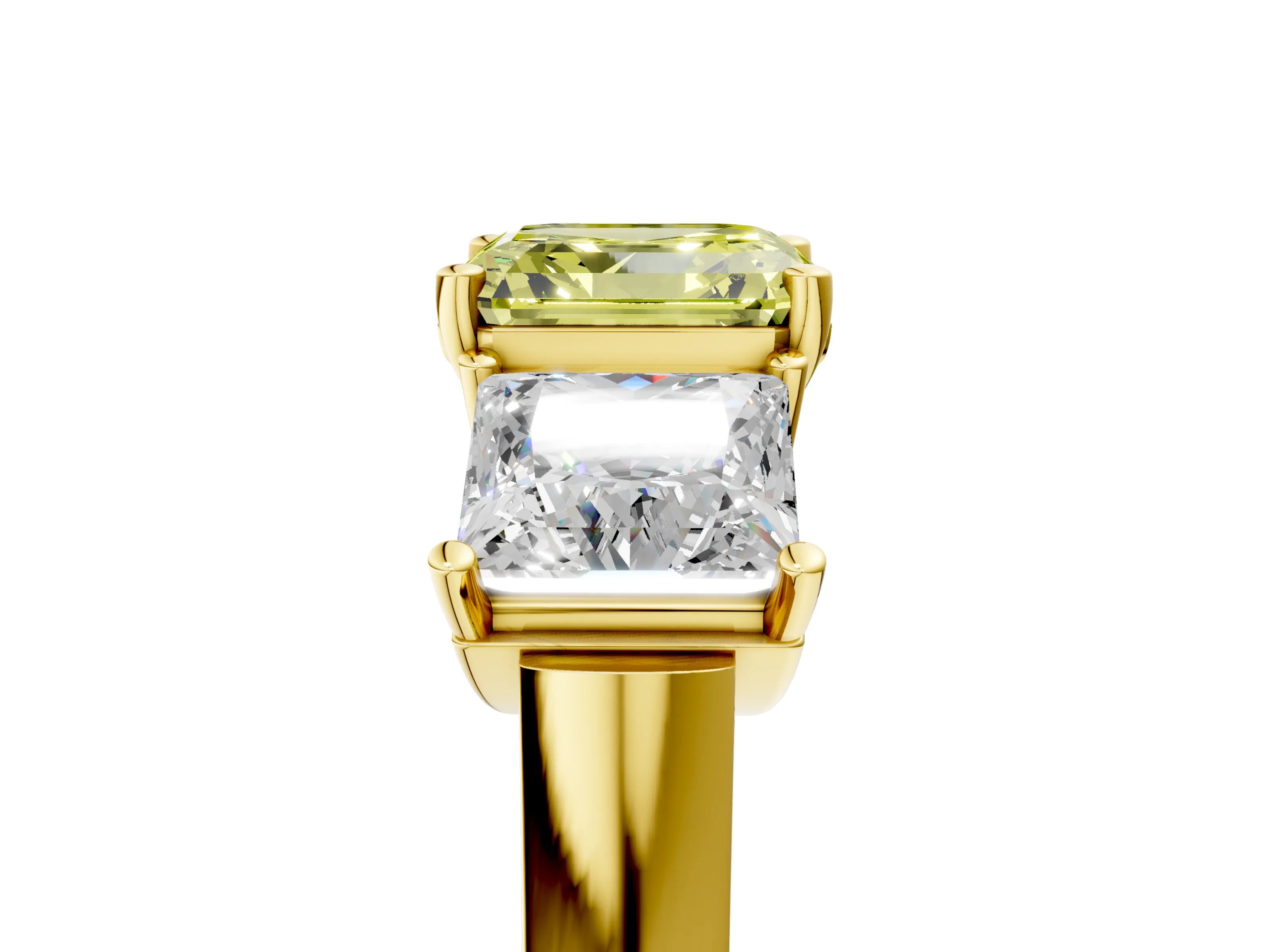 Yellow gold Three-Stone Fancy Yellow Asscher Cut Brilliant Diamond Trellis Ring with Comfort Fit Band_5