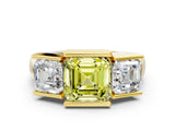 Yellow gold Three Stone Fancy Yellow Asscher Cut Cut Channel Set Diamond Ring
