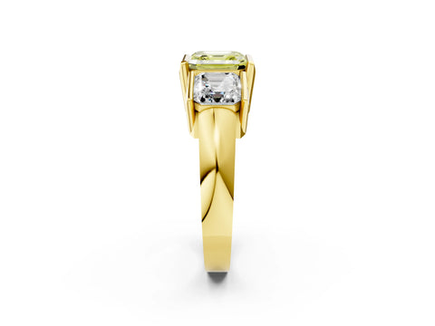 Yellow gold Three Stone Fancy Yellow Asscher Cut Cut Channel Set Diamond Ring_2