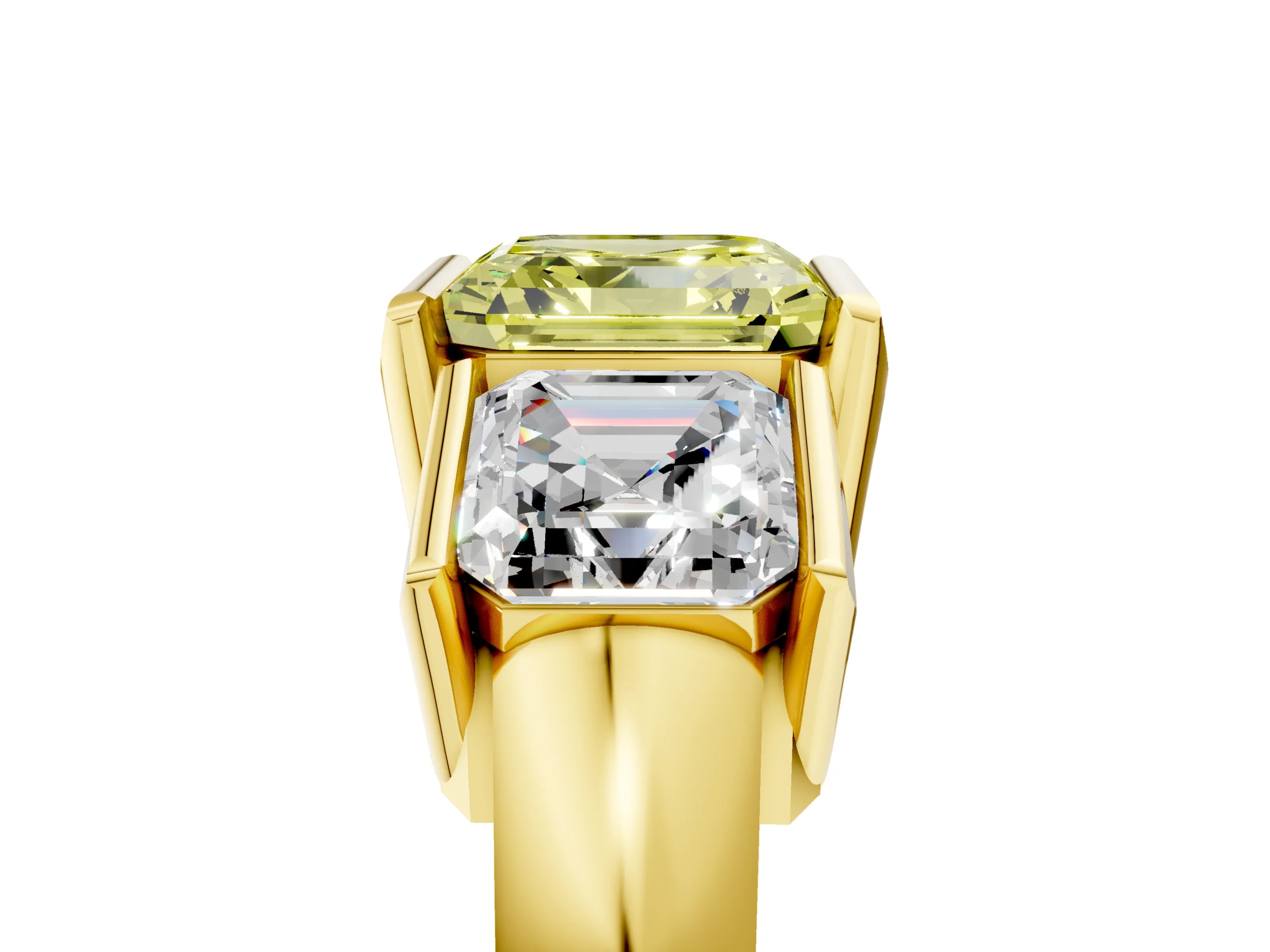 Yellow gold Three Stone Fancy Yellow Asscher Cut Cut Channel Set Diamond Ring_5