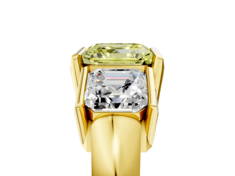 Yellow gold Three Stone Fancy Yellow Asscher Cut Cut Channel Set Diamond Ring_5