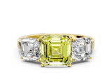 Yellow gold Three-Stone Fancy Yellow Asscher Cut Cut Diamond Engagement Ring with Flat Band and Four-Prong Setting_12