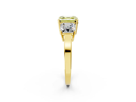 Yellow gold Three-Stone Fancy Yellow Asscher Cut Cut Diamond Engagement Ring with Flat Band and Four-Prong Setting_2